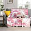 1PC Custom Name Pink Bow Puppy Love Flannel blankets Patterns Throw Blanket All-Season Soft Gift for Couch, Bed, Camping gifts