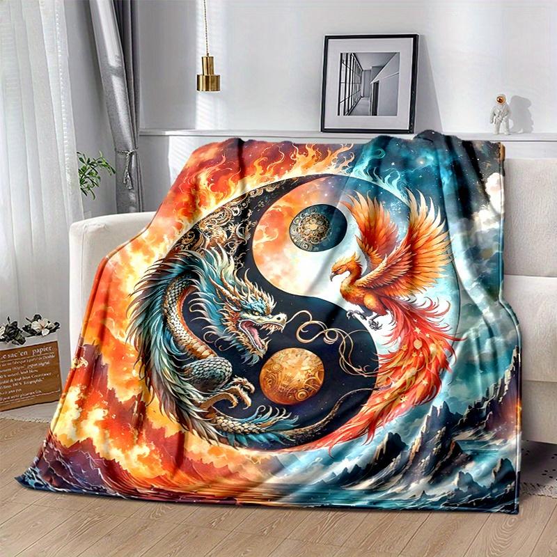1pc Dragon and Phoenix in Cosmic Balance Blanket Seasonal Universal Home Decorative, Living Room, Travel, Camping, Car Blankets