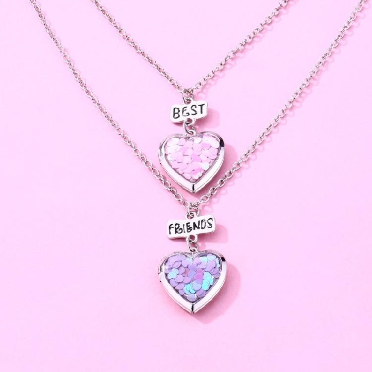 2x/Set Heart-shaped Pendant Necklace Best Friends Necklaces Photo Box Necklaces