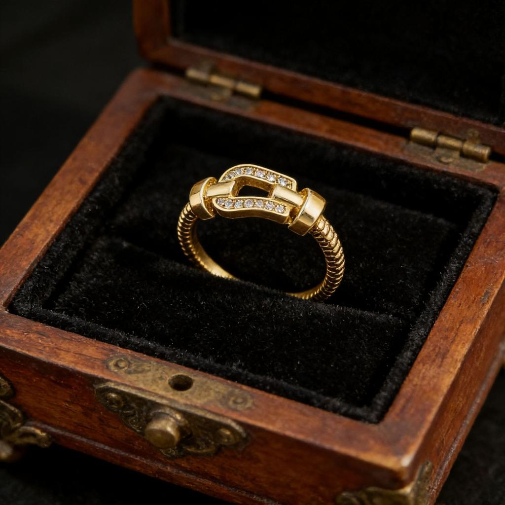 Horseshoe Buckle Shape Open Ring Women's, Stylish Classic Vintage Diamond Ring Adjustable Jewelry Gift