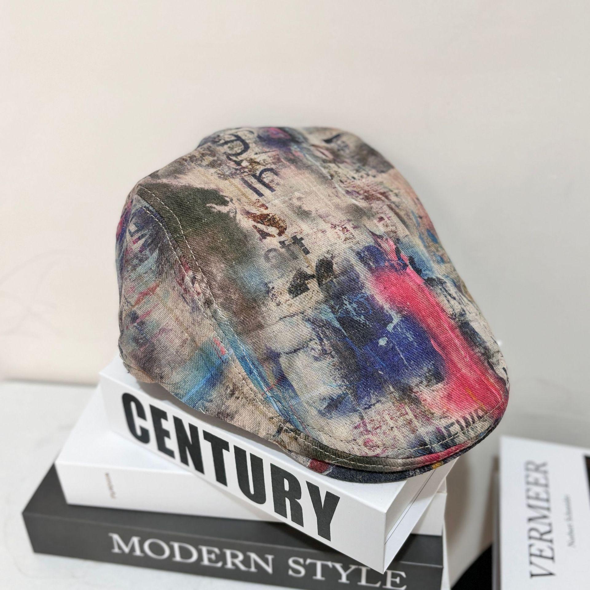 

Outdoor American Spice Girl Personalized Tie-Dyeing Forward Hat Female Spring and Summer Thin Face Small Beret Newsboy Hat M（56-58cm）