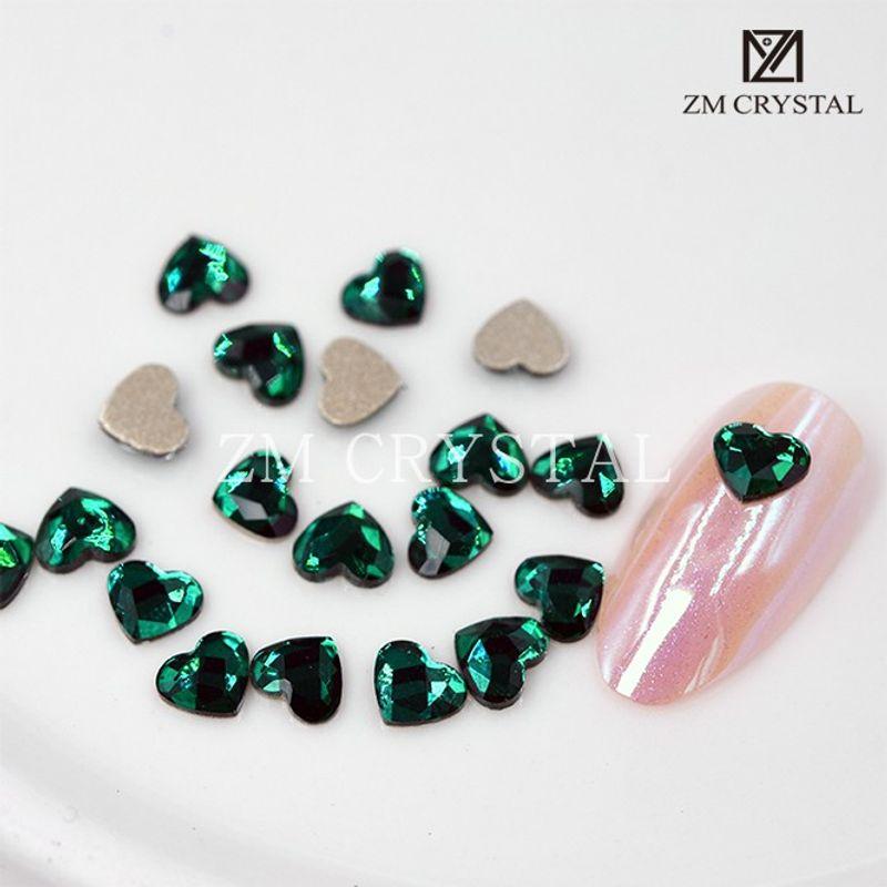 

ZM New Arrival Emerald Manicure Jewelry Emerald Green Flat-Bottomed Fancy Shape Rhinestone Nail Stickers Rhinestone Jewelry Nail Rhinestone [Gold bottom Emerald] 6mm Heart 20