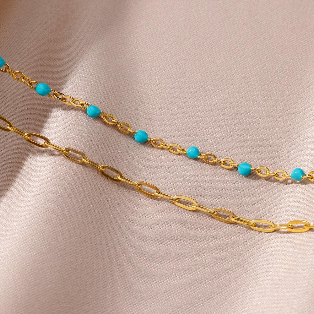 Blaue Perlen Fußkettchen für Damen Vintage Goldfarben Edelstahl Fußkettchen Sommer Strand Schmuck Accessoires mujer Kostenloser Versand Artikel