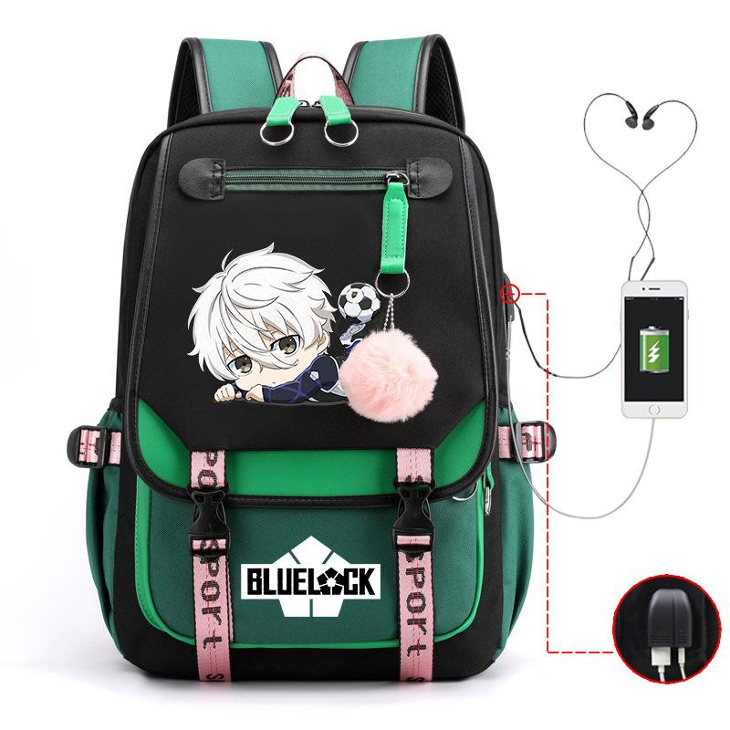 Blaues Gefängnis Anime Schultasche College Stil Große Kapazität Mittelschüler USB Rucksack