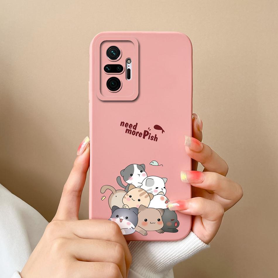 For Redmi Note 10 Pro Max Phone Case Cat Liquid Silicone Full Coverage Anti Drop Funda For Xiaomi Redmi Note 10Pro Max Bumper