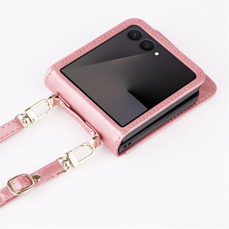 For Samsung Z Flip 7 Bags Crossbody Leather Cards Slot Wallet Bag Case For Galaxy Z Flip 7 Portable Lanyard Pocket Cover