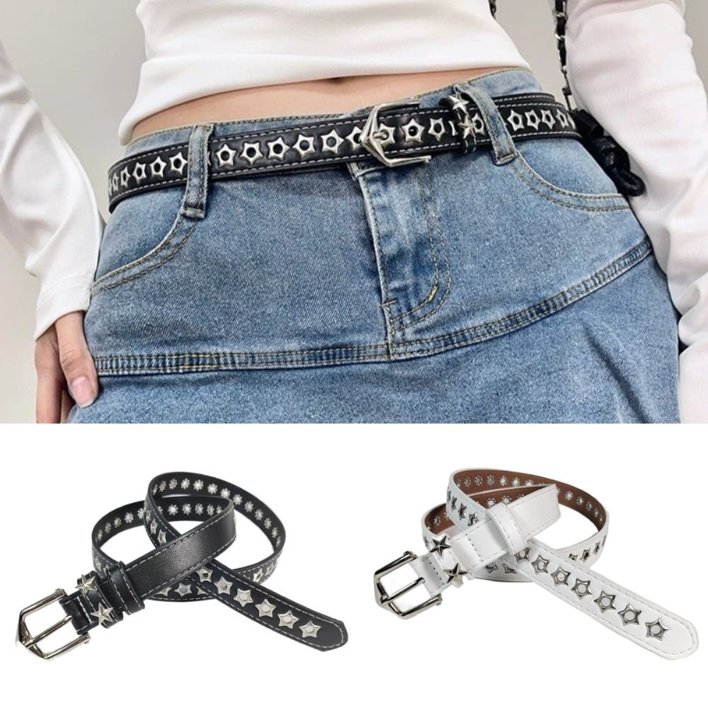 Metal Buckle Y2K Star Waist Belts PU Leather Girls Rivet Waistband Women's Jeans Belt  for Pants