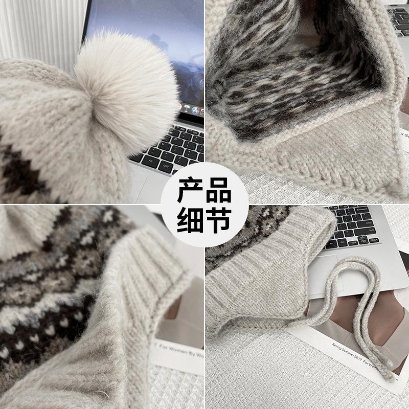Vintage Fair Island Hat Women'S Windproof And Cold-Proof Wool Hat Warm Ear Protector Lei Feng Hat Show Face Small Knitted Hat
