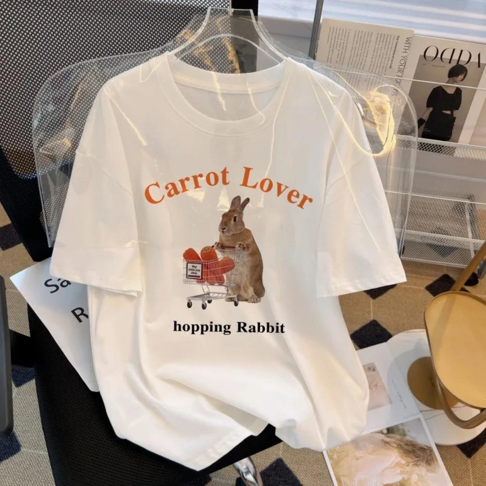 Female Manga Designer T-shirt Cartoon Print Pattern T-shirt Girl and Cute Casual Round Neck Minimalist Tourism Fashion Clothes