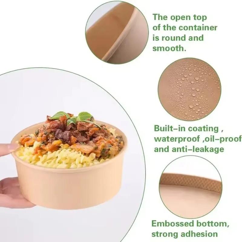 Kraft Paper Round Food Boxes with Clear Anti-Fog OPS Lids 25 Pack Heavy Duty Disposable for Food Truck Takeout Picnic Party Supplies