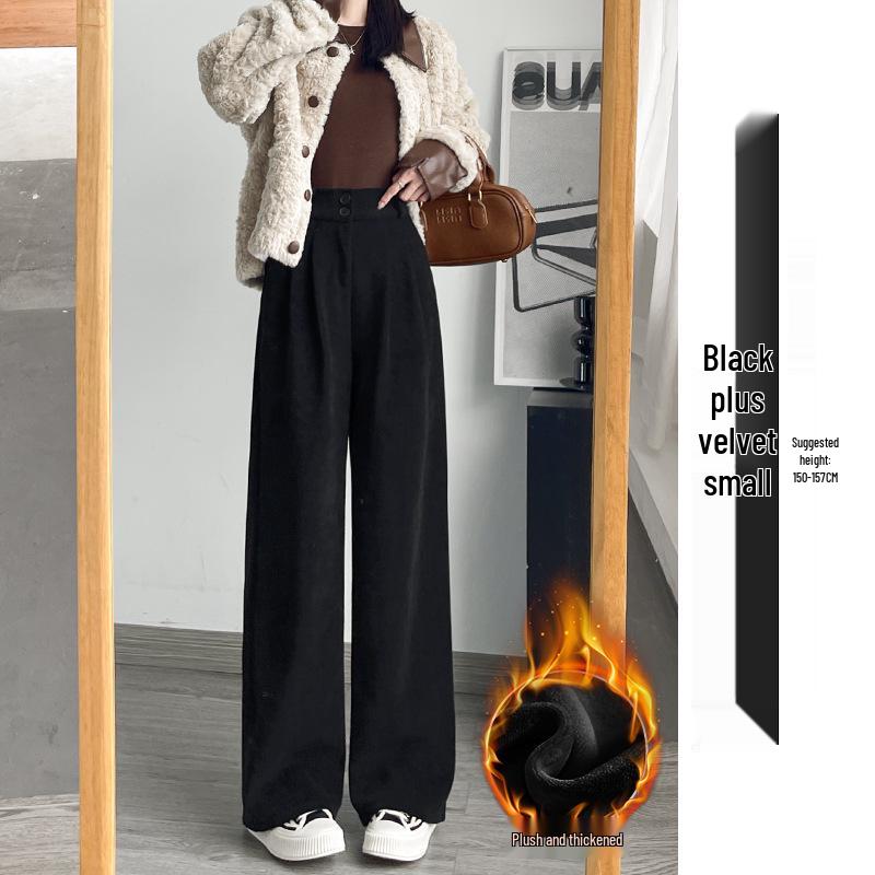 Women's High-End Black Drapey Straight-Leg Wide Suit Pants - Slimming, Casual Fit for Spring/Summer, Ideal for Pear-Shaped Bodies.