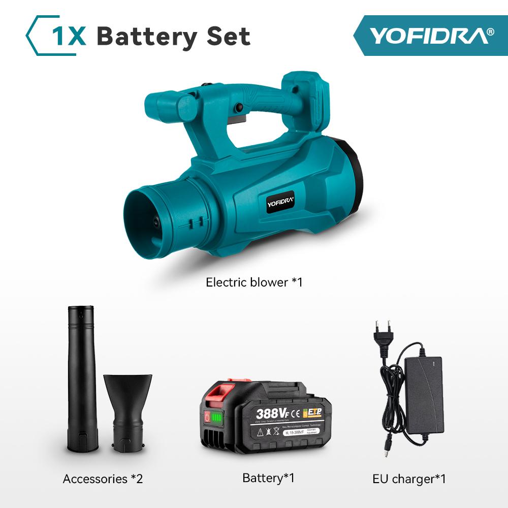 

Электрический воздуходув Yofidra 2000 Вт, 6 скоростей, регулируемый, беспроводной, для уборки опавших листьев, пыли, снега, инструмент для аккумулятора Makita 18 В With 1 Battery-EU