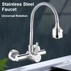 Universal Wall Mounted Stainless Steel Kitchen Faucet Cold and Hot Tap  360 Degree Swivel Flexible Hose Single Handle Faucet