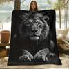 Vintage Monochrome Lion Flannel Blanket Majestic Wild Lion Face Lightweight Throw Blanket Warm Blanket  Indoor Outdoor Camping