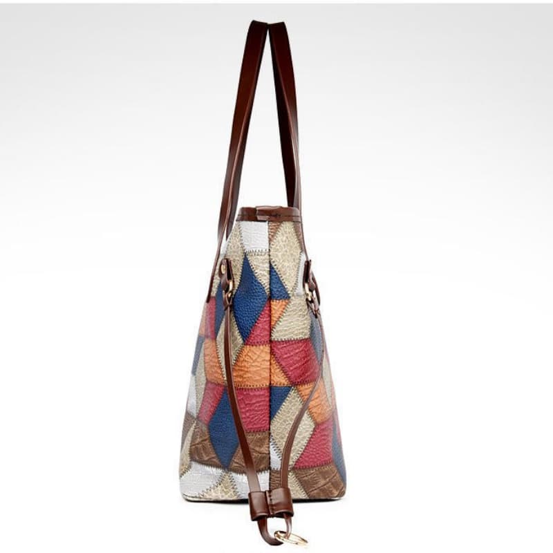 Contrasting color plaid splicing shoulder handbag