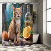 Cute Cat and Fresh Orange Shower Curtain for Home Decoration - Vibrant and Whimsical Design Suitable for Wet and Dry Separation