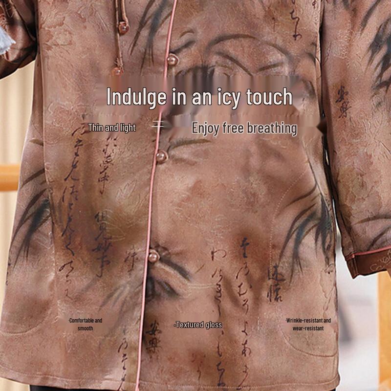 YUZHAOLIN Elderly Women's Embroidered Seven-Sleeve Casual Shirt