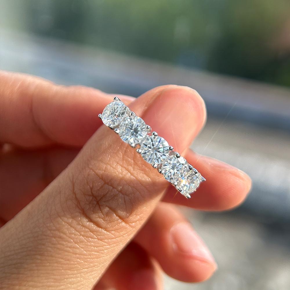 5mm Full Moissanite Row Ring for Women 5 Stones Bridal Wedding Band Jewelry   CopperEngagement Ring Anniversary Gift