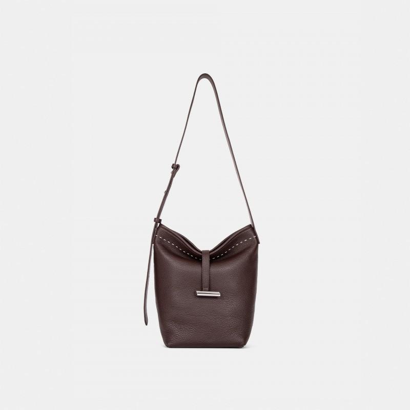 Cobbler s Works  Bucket Head Layer Grained Calfskin Hand Seam Single Shoulder Underarm Cross-slung 17x13x28cm коричневый