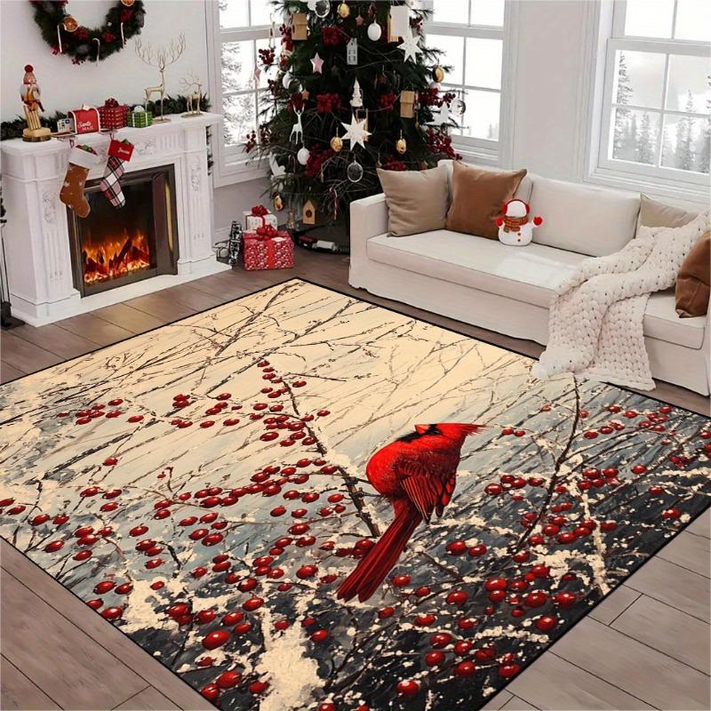 Cardinals Berries White Snow Branches Carpet Christmas Large Size Mats Dining Room Balcony Beautiful Outdoor Rugs Decoration