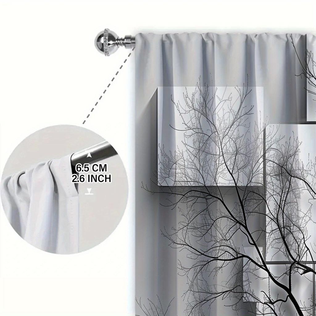 Set Of 2 Black White Tree Printed Curtain Home Decor Window Treatment Bedroom Office Kitchen Living Room With Rod Pocket Polyester Perfect For Sitting