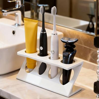 Countertop Toothbrush Holder Bathroom Toothbrush Stand with 4 Slots Z Shape Family Toothbrush Toothpaste Organizer for Electric Manual Toothbrushes