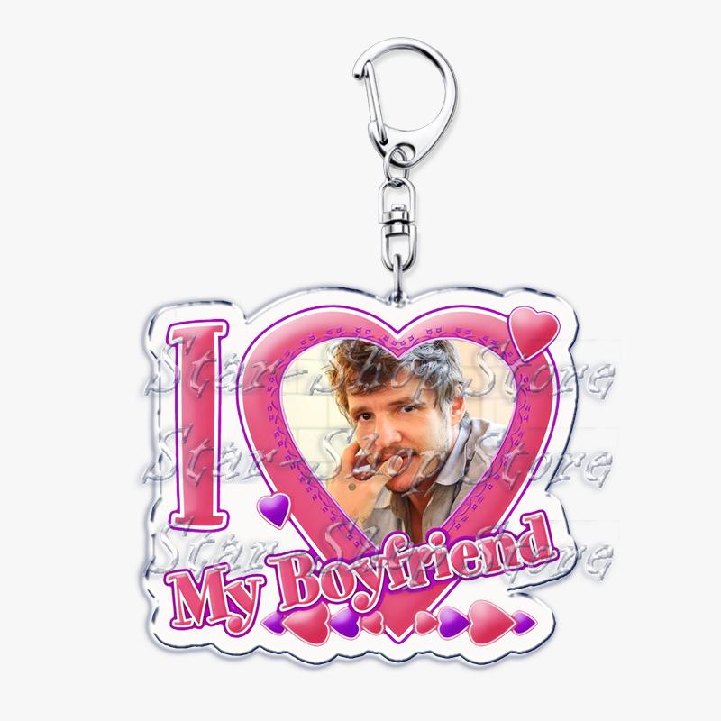 Hot Pedro Pascal I Love My Boyfriend Heart Keychain for Women Accessories Key Chain Ring Keychains Jewelry Fans Gifts