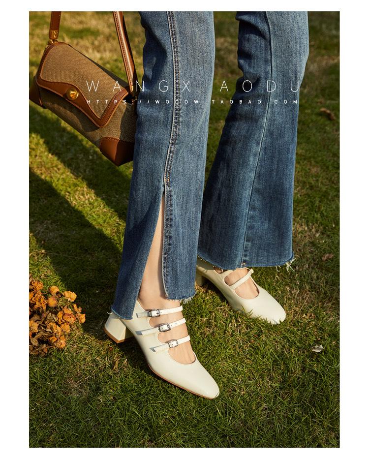 

Туфли Мэри Джейн в стиле Хепберн~ 2025 новинка, красный цвет, толстый высокий каблук с пряжкой, французские одинарные туфли женские лолита 39