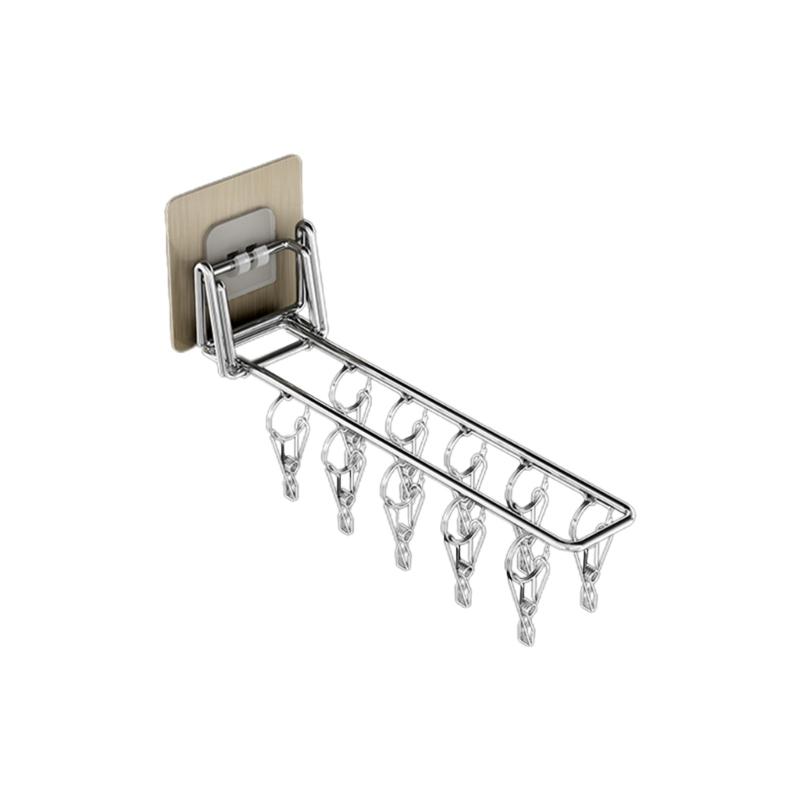 Wall Mounted Hanger Balcony Clothes Drying Rack Foldable Stainless Steel Storage Clip Organizer for Underwear Socks