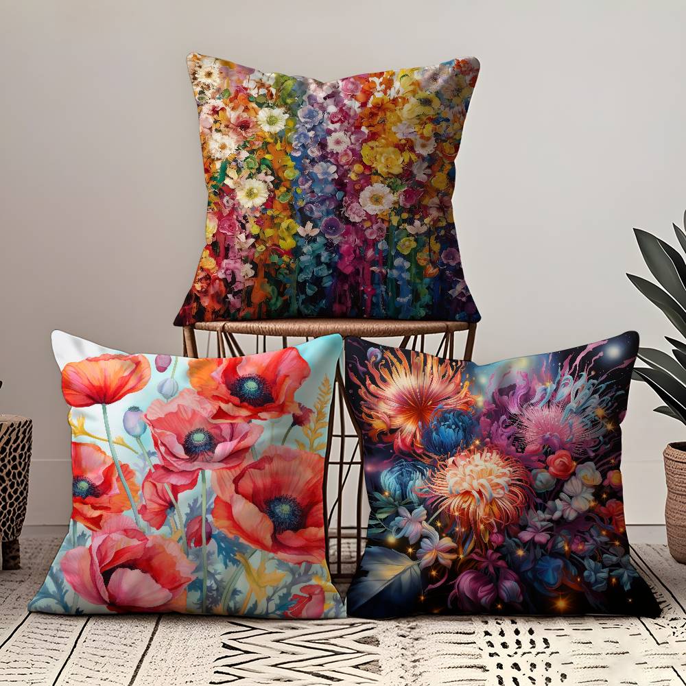 Stunning Colorful Floral Pillow Case Comfort Sofa Bed Silky Elegant Invisible Zipper Custom Decorative Cushion Cover