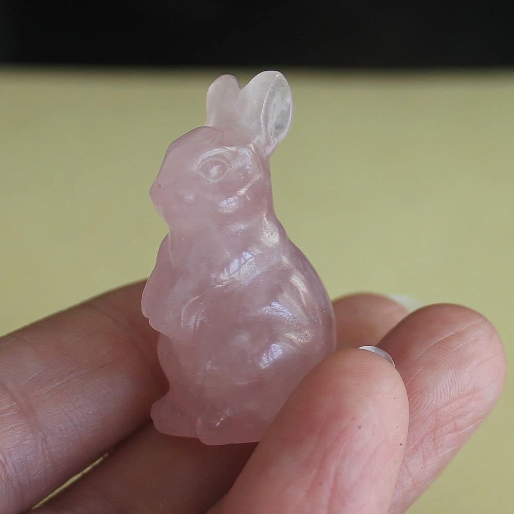 Cute Hand Carved Gemstone Crystal Rabbit Bunny Figurine Animal Carving Statue Home Decor 1.5'' (Rose Quartz)
