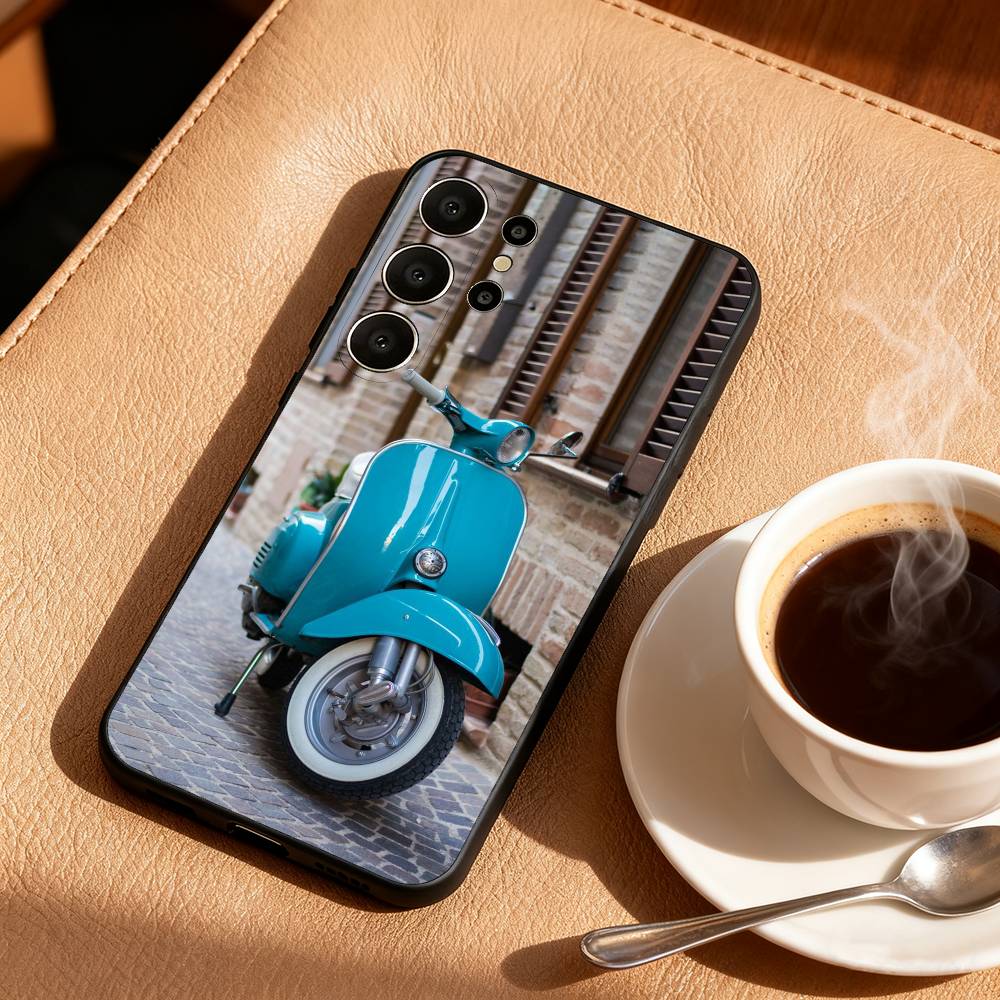 V-Vintage M-Moto Phone Case For Samsung S26,S25,24,23,22,30,21,10,9,Ultra,Plus,Lite,FE Soft Black Case
