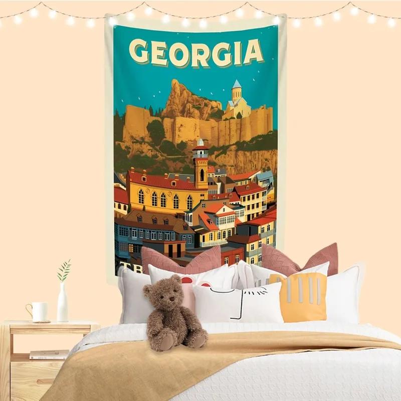 

Домашний настенный декор Гобелен Городской туристический постер Фон Офисный гобелен для гостиной 100x75cm