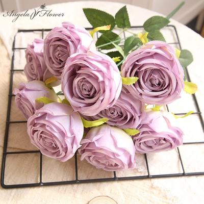 Artificial Silk Rose Flower for Bride Bouquet, Floral Arrangements for Wedding Party, Home Table Decor, Photo Props, 9 Heads