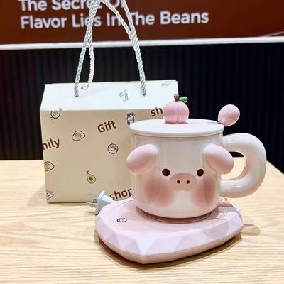 Cute Pig Constant Temperature Heating Cup Gift Box with Mug Birthday Gift for Girls Practical Gift for Best Friend Creative Cup