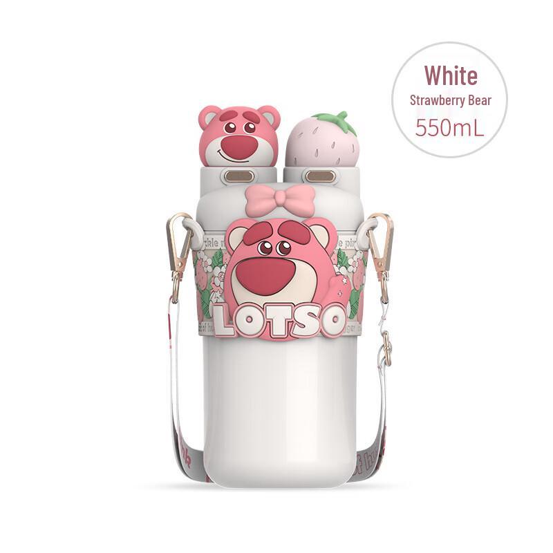 Strawberry Bear Portable 550ml Double-Drink Insulated Bottle
