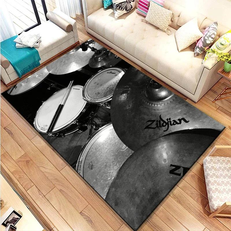 3D Drum Kit Music Instruments Area Large Carpet Musical Rock Rug for Home Living Room Bedroom Dorm Door Mat Non-slip Floor Mats