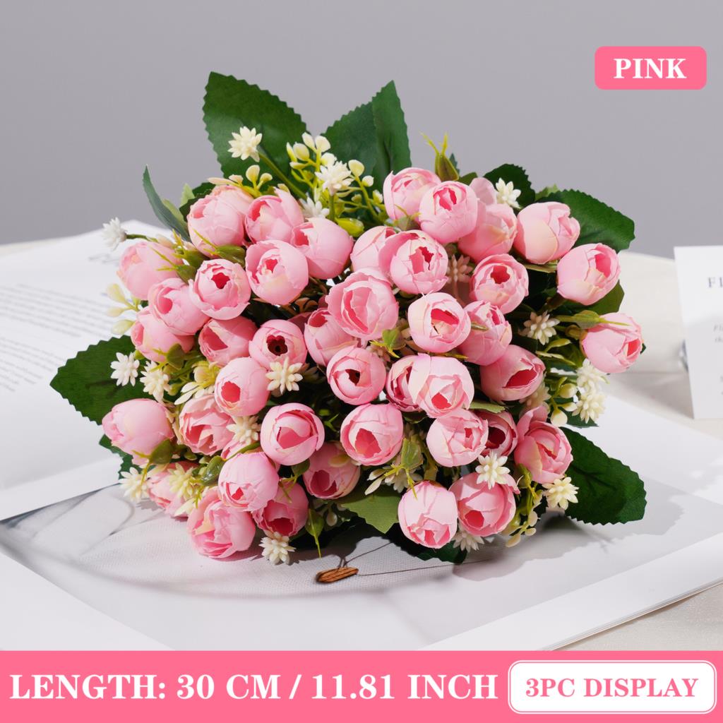 

Artificial Rose Bouquet Vintage Silk Roses Flower for Home Wedding Party Garden Decor 1 Bunch Fake Flowers 1 bunch рожевий