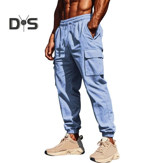 Pánské cargo kalhoty bavlněné směsové jogger kalhoty se stahovací šňůrkou v pase ležérní kalhoty s více kapsami na cestování práci každodenní nošení
