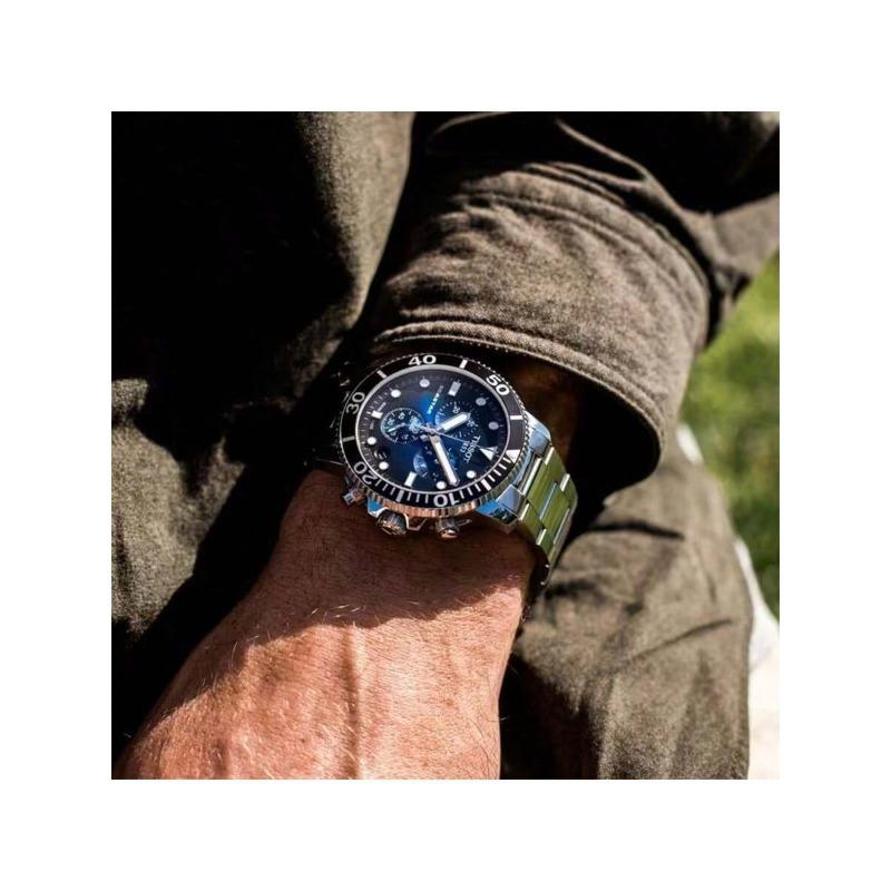 Men's Quartz Watch with Blue Dial, Stainless Steel Case, Leather Strap. Elegant & Exquisite, High-quality. Ideal Daily Wear, T120.417.11.041.01