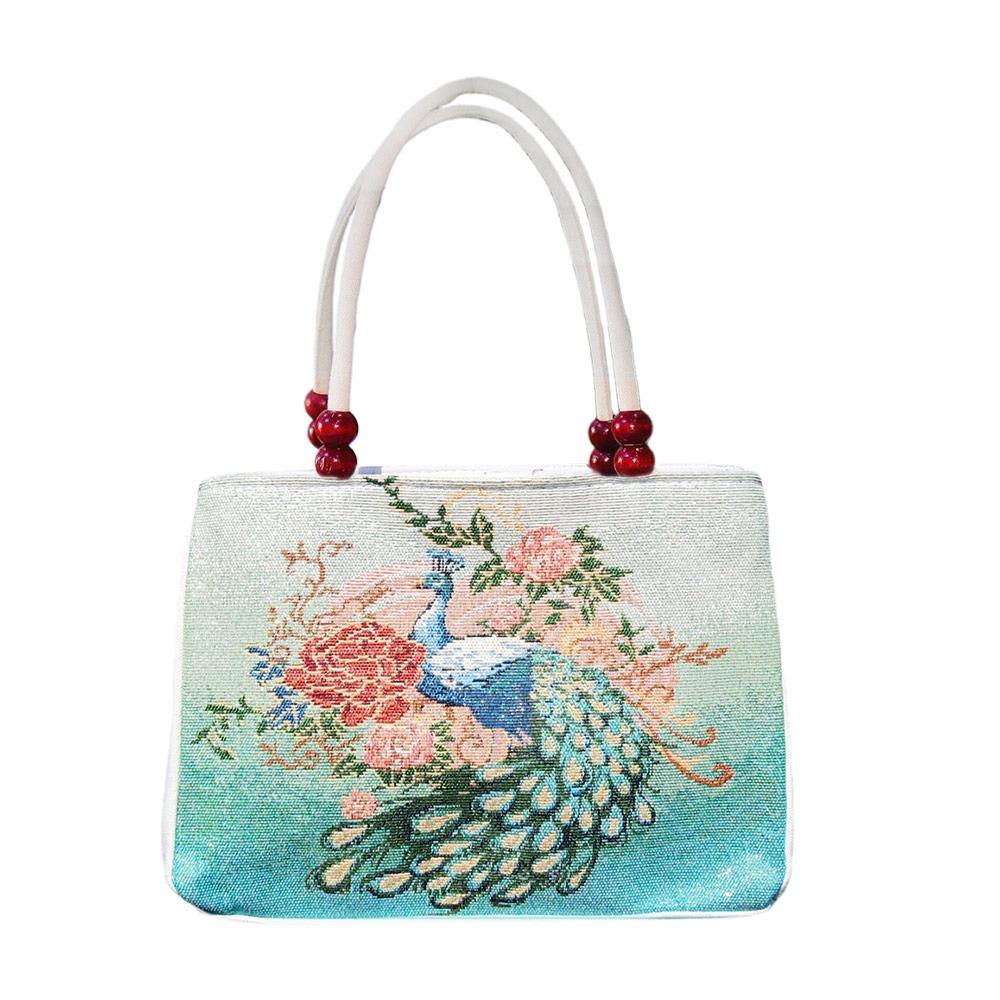 Ethnic Style Embroidery Canvas Bag Floral Embroidered Double Layered Lady Handbag Large Capacity Women Shoulder Bag Daily Use
