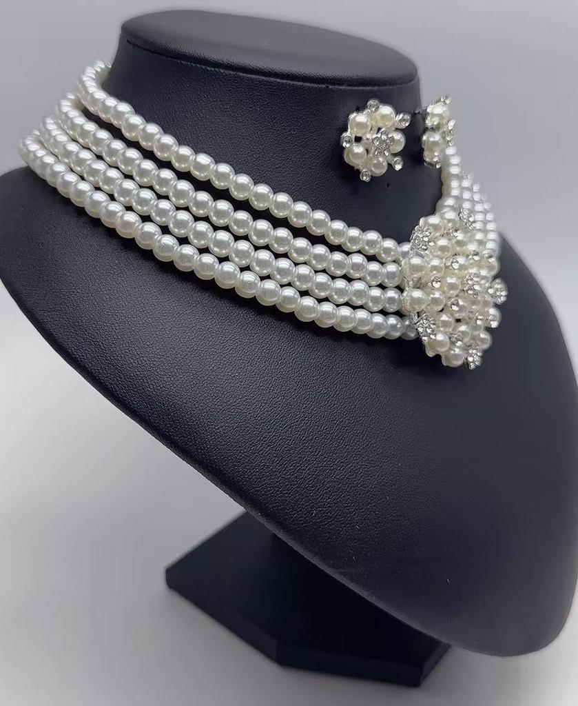 Retro Pearl Flower Wedding Jewelry Set: Necklace & Earrings for Bride