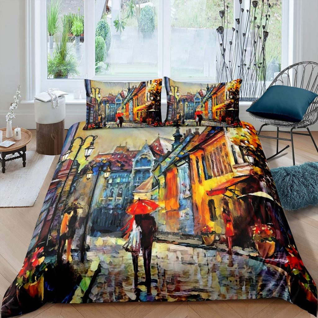 Rose Floral Duvet Cover Blossom Flowers Sunflower Bedding Set Fruit Comforter Cover Oil Painting Bedspread Cover Full King Size