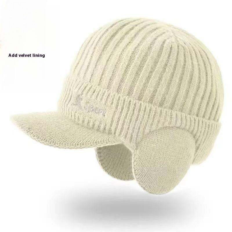 Unisex Beanie with Brim for Adults, Windproof Thermal Knit Cap for Winter, For Men and Women Cap Korean Style Beanie for Cycling and Outdoor