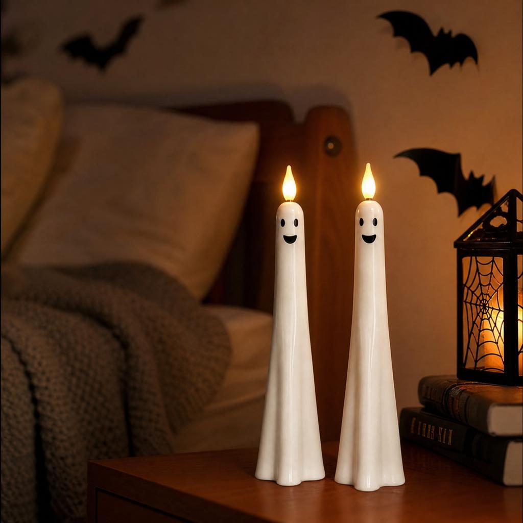 Lot de 4 bougies LED vacillantes d'Halloween avec lumière, à piles, nécessite 2 piles AA non incluses