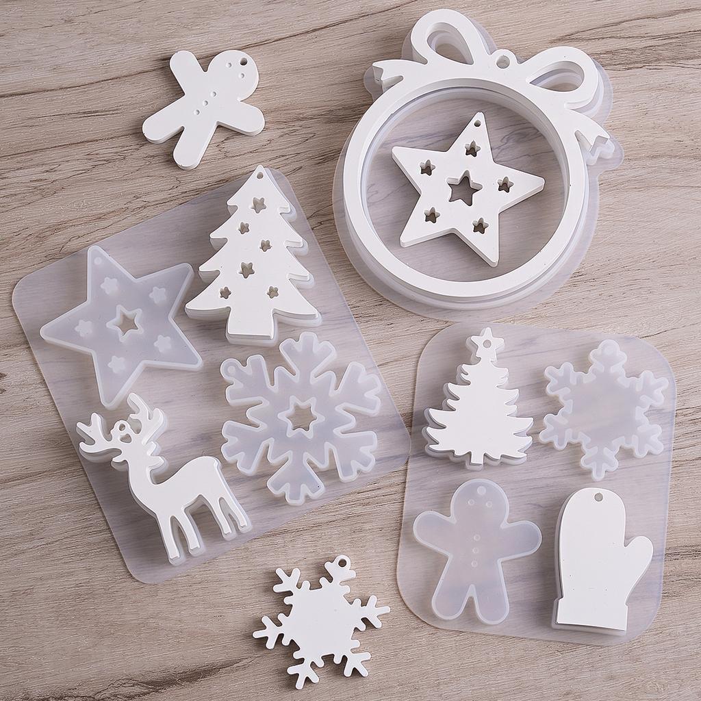 Christmas Series Pendant Silicone Mold DIY Christmas Tree Elk Snows Glove Casting Molds Plaster Resin Jewelry Crafts Making Kit