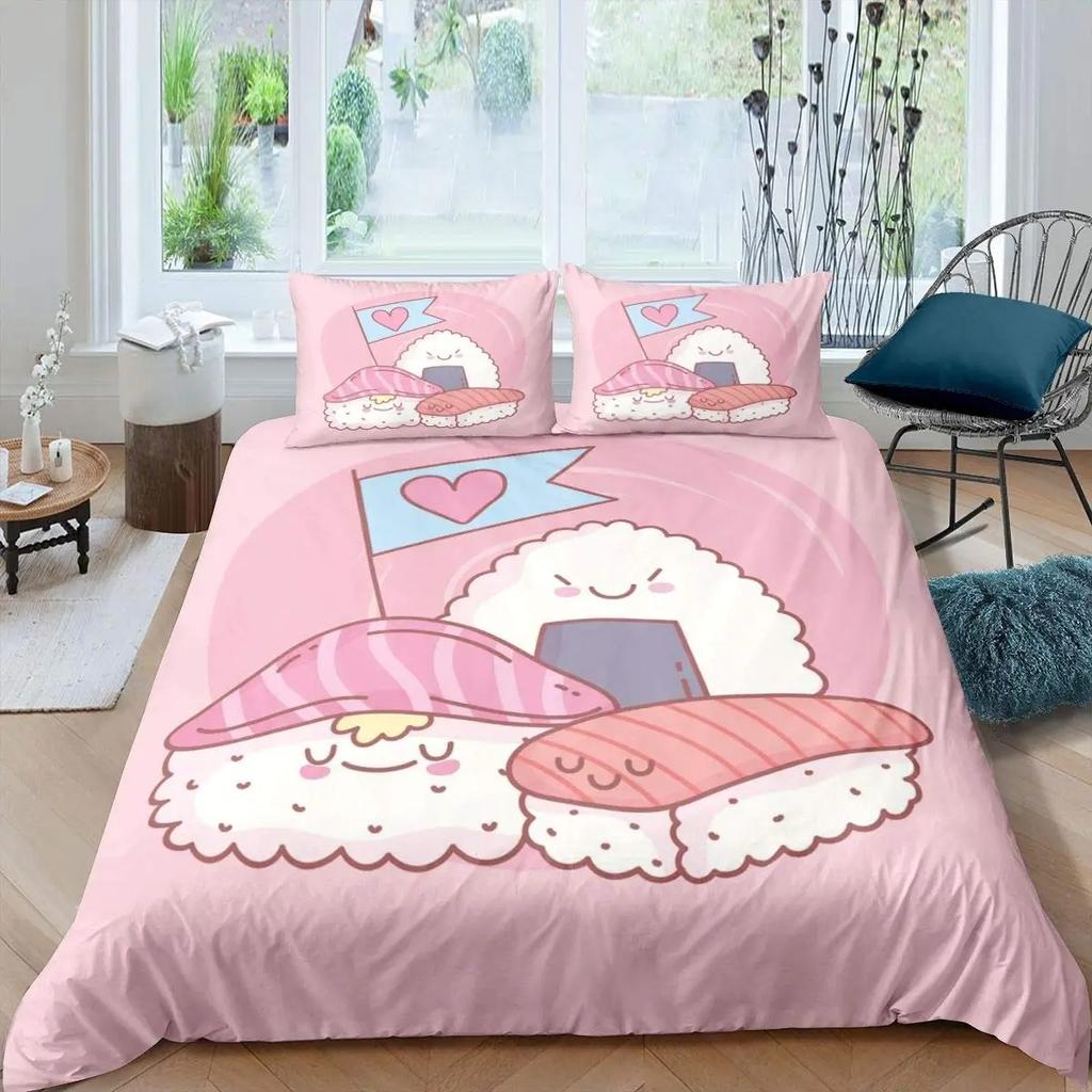 Japanese Sushi Duvet Cover King Size Microfiber Cute Cartoon Food Theme Bedding Set Quilt Cover