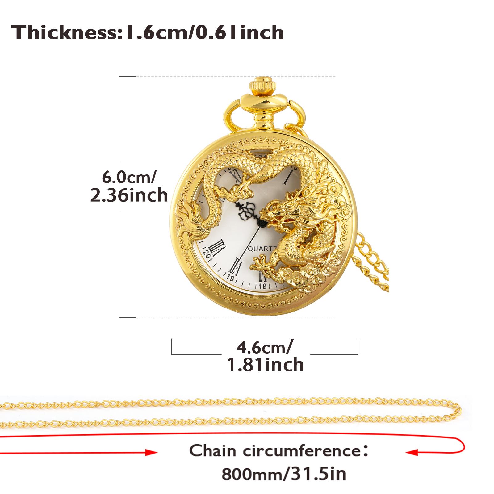 

Antique Black Chinese Dragon Vintage Pocket Watch Roman Digital Dial Necklace watch fobs and chains Old Fashion steampunk Watch