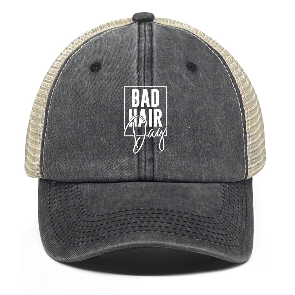 BAD HAIR Day" Print Adjustable Baseball Hat, White Text Dad Hat Unisex Solid Color Summer Polyester Snapback Baseball Cap