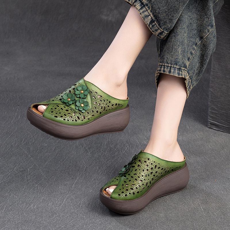 Shanghai Jiezhou 2024 Ethnische Keilabsatz Peep-Toe Atmungsaktive Damen-Slipper
